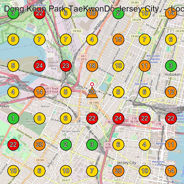 Dong Keun Park TaeKwonDo Jersey City. Taekwondo School GeoGrid ranking map for Jersey City NJ